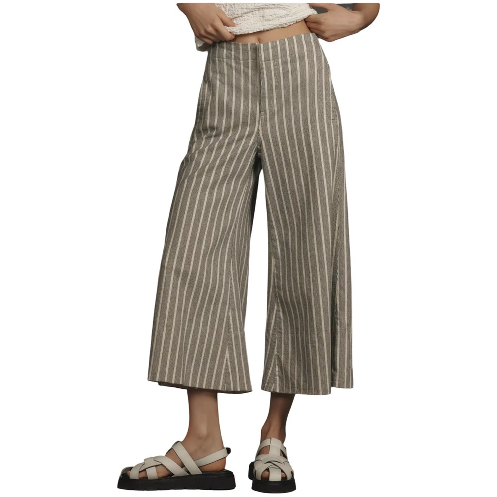 NWT Anthropologie Pilcro Foxglove Mid-Rise Flare Pants Striped Wide Leg Size 32